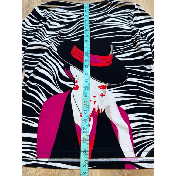 Y2K Peter Nygard Slinky Blouse Zebra Print Long Sleeve Top Lady Design S/M - Picture 7 of 8